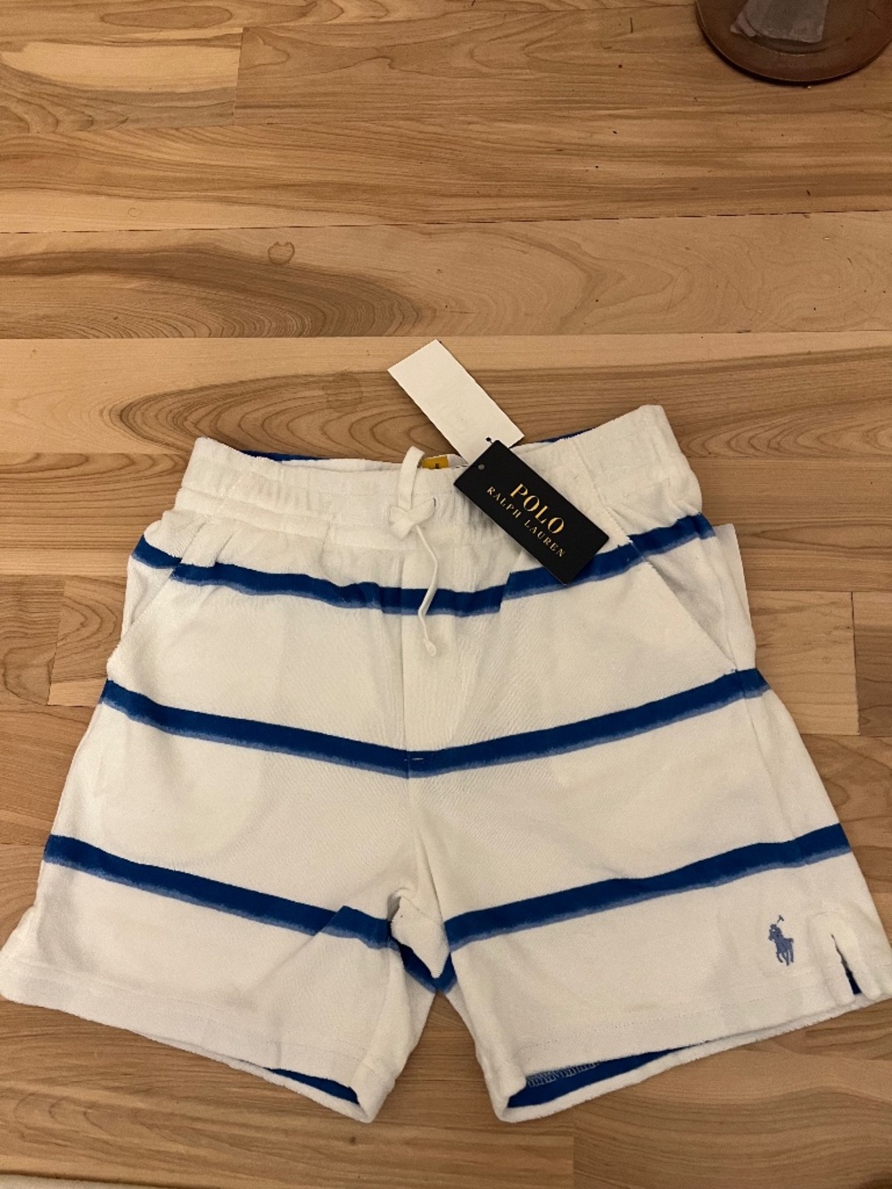 Ralph Lauren White Shorts with Blue Stripes - Kids